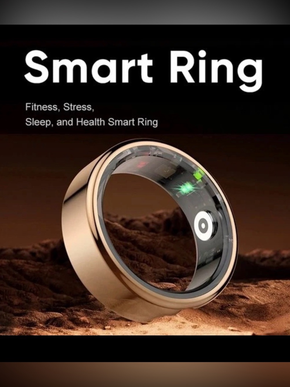 JRing Smart Ring Heart Rate Monitor Blood Oxygen Sleep Tracker / Size 9 Gold